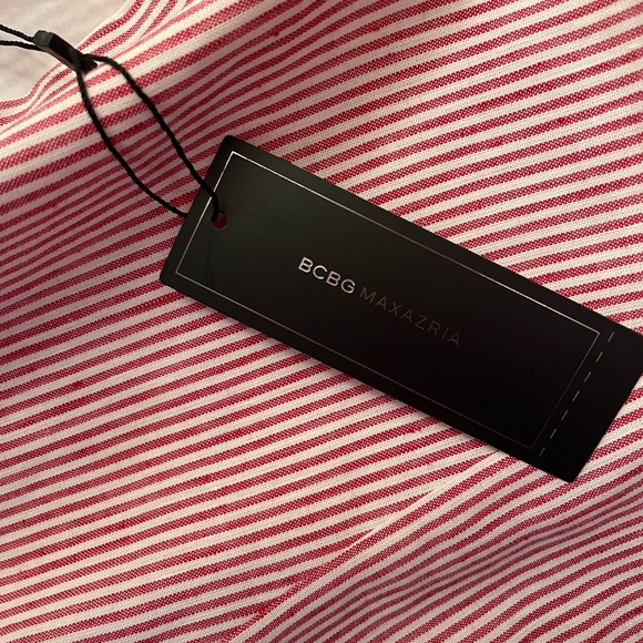 BCBGMAXAZRIA Pinstriped Asymmetric Skirt In Lipstick Red - Picture 4 of 6